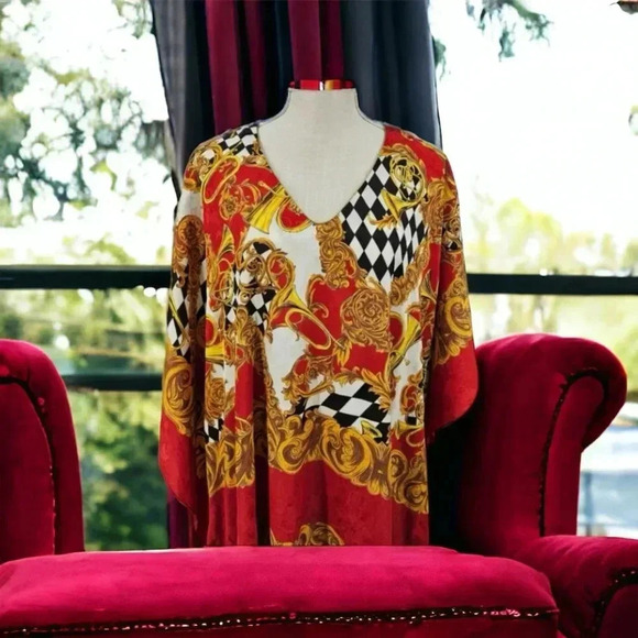 VTG Cabernet Women's ONE SIZE Multi-Color Art to Wear Maxi Kaftan Loungewear - Picture 2 of 6